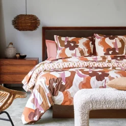 Parure drap plat 240 x 300 cm + 2 taies 65 x 65 percale POP TERRA COTA