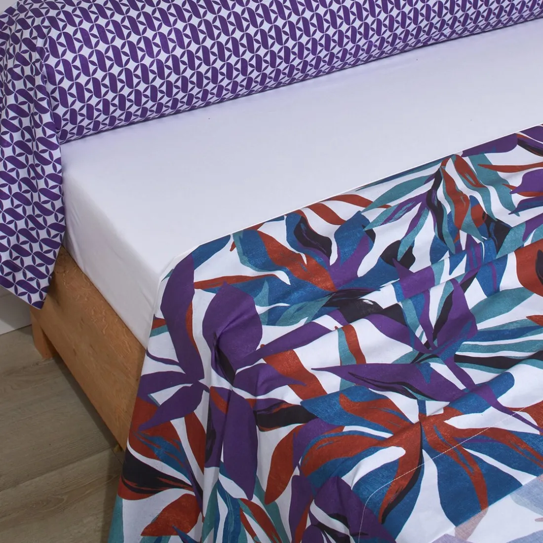 Parure drap plat 240 x 300 cm + 2 taies 65 x 65 percale EQUINOXE Violine