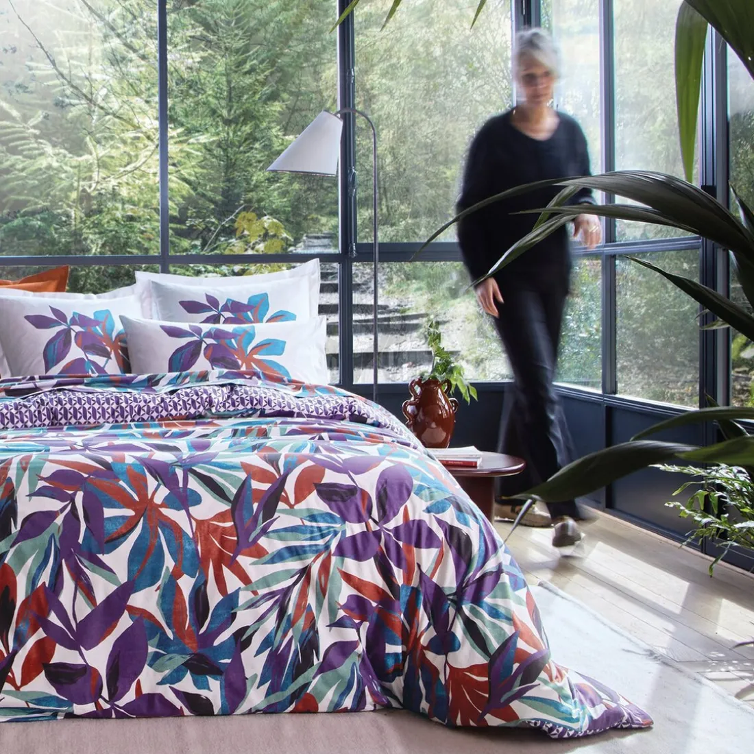 Parure drap plat 240 x 300 cm + 2 taies 65 x 65 percale EQUINOXE Violine