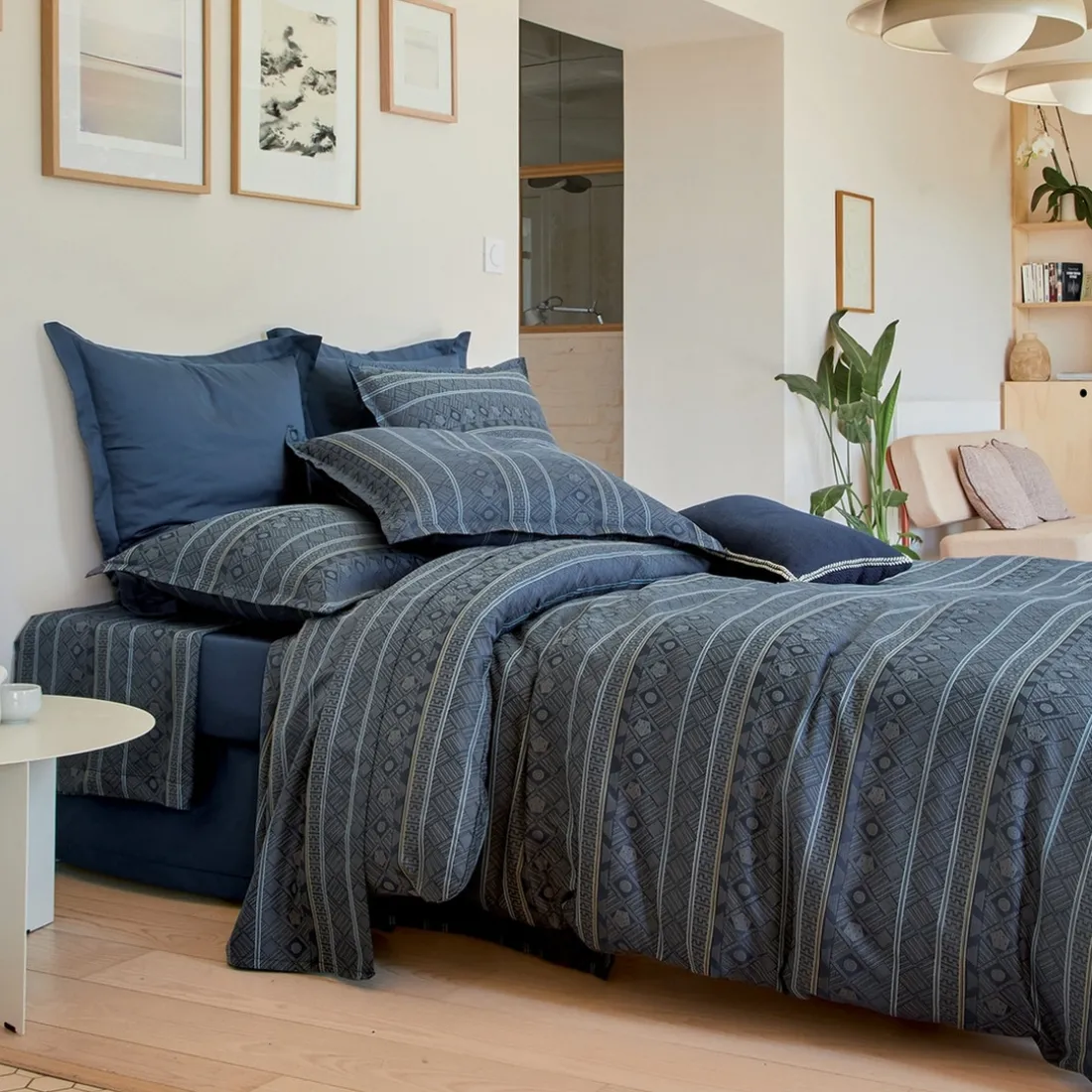 Parure Housse de Couette 2 Taies d'oreiller ALLEGRO Bleu Corinthe