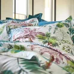 Parure Housse de Couette et 2 Taies d'oreiller PALMERAIE Bleu paon