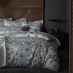 Parure Housse de couette + 2 taies 65 x 65 satin jacquard KYOTO Graphite