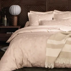 Parure Housse de couette + 2 taies 65 x 65 satin jacquard KYOTO Chanvre