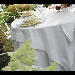 Parure Nappe Rectangulaire Encadrée et 12 Serviettes Blanc