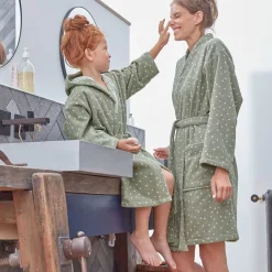 Peignoir à capuche enfant motif pois 4 ans - 380 g/m² vert