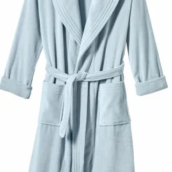 Peignoir de bain col châle intérieur éponge/extérieur velours QUIETUDE gris bleuté