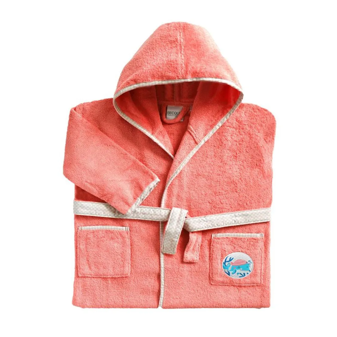 Peignoir de bain enfant en coton PETITES BETES rose corail