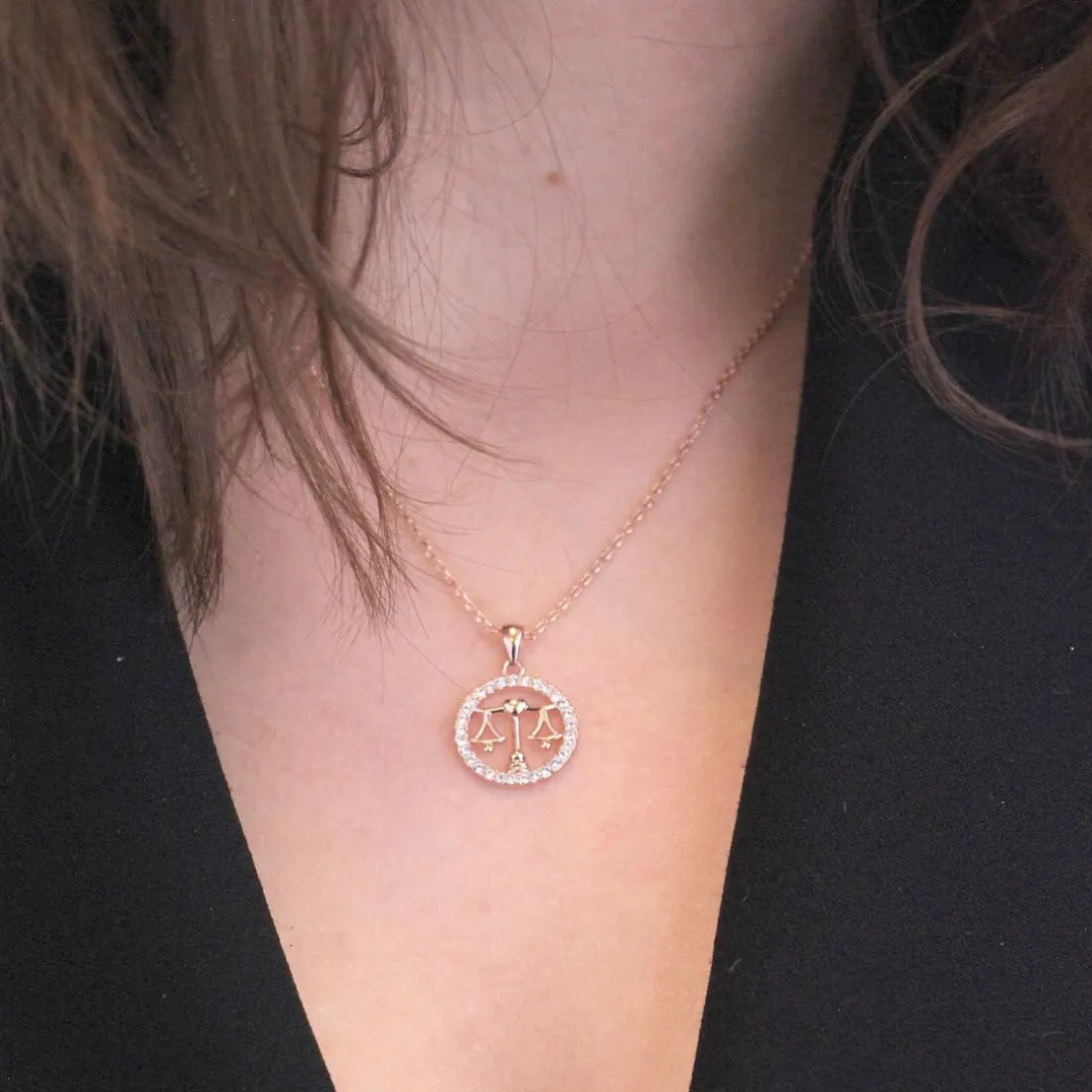 Pendentif Zodiaque Balance Finition Or Rose