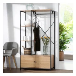 Penderie avec étagères et rangements 2 portes en bois Beige