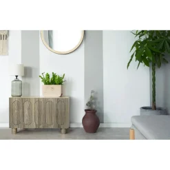 Petit buffet rétro-moderne avec portes sculptées Durand Chêne grisé