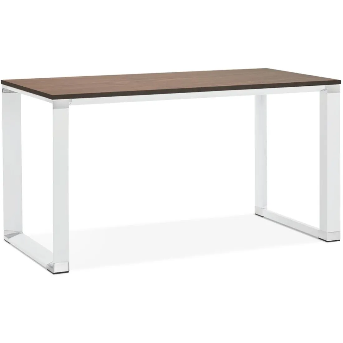 Petit bureau droit design 'XLINE' en bois finition Noyer et métal blanc