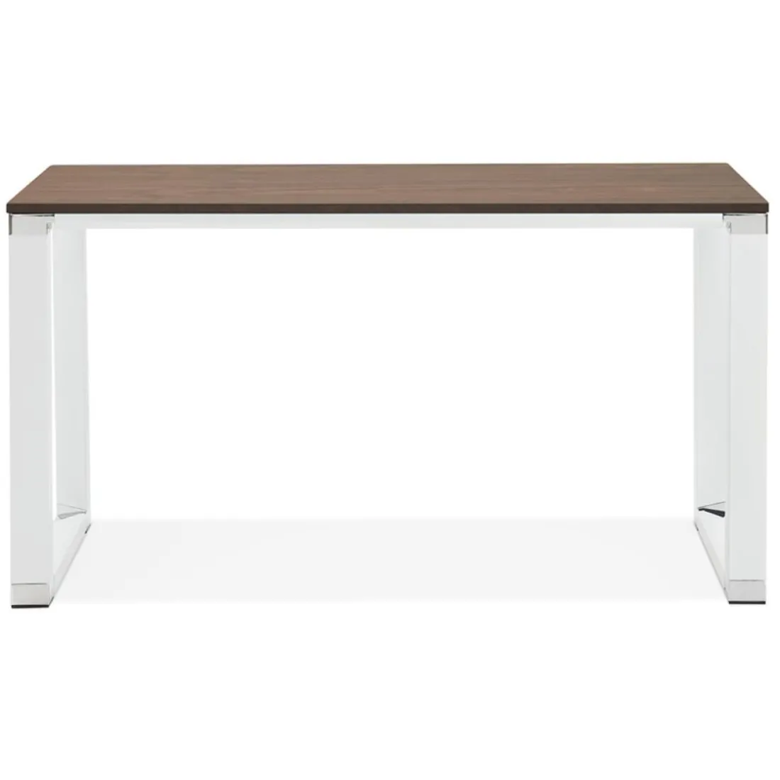 Petit bureau droit design 'XLINE' en bois finition Noyer et métal blanc