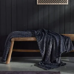 Plaid Damier en Polyester 180 x 220 BIEN AU CHAUD Fusain