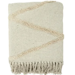 Plaid Ethnique Relief Losange Ecru en coton