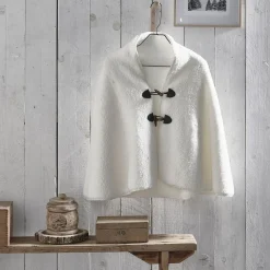Plaid Poncho snow en Polyester 75 x 150 BIEN AU CHAUD + HORS PISTE Crème