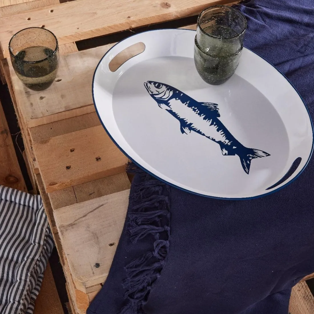Plateau Métal Poisson Bleu 33 x 42 x 4