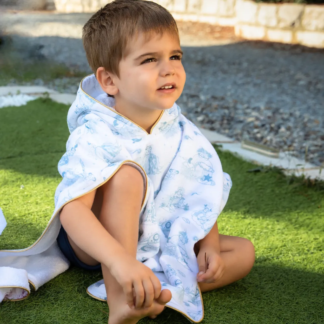 Poncho pour bébé Jouy bleu