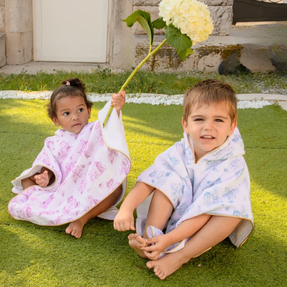 Poncho pour bébé Jouy bleu
