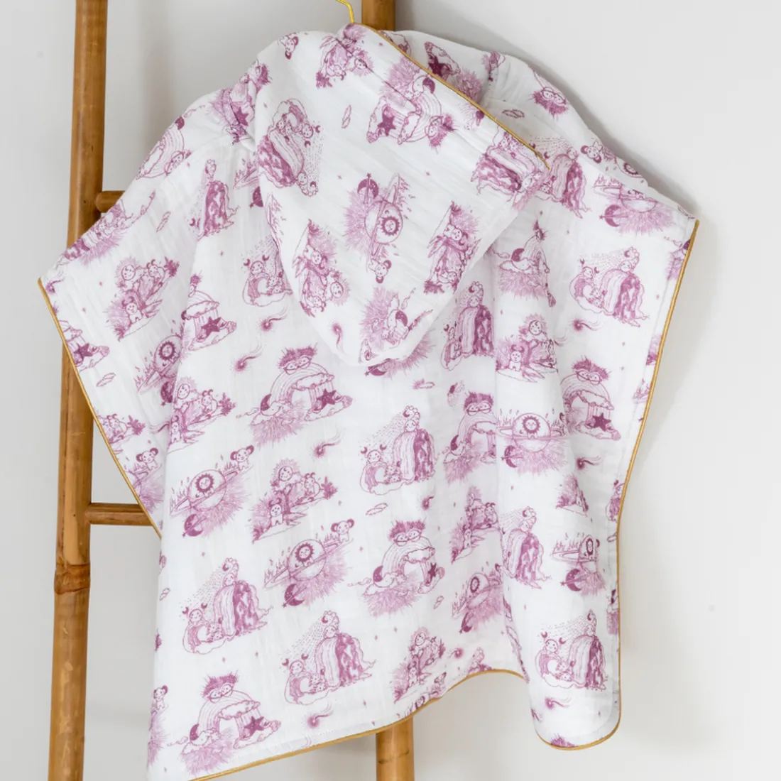 Poncho pour bébé Jouy rose