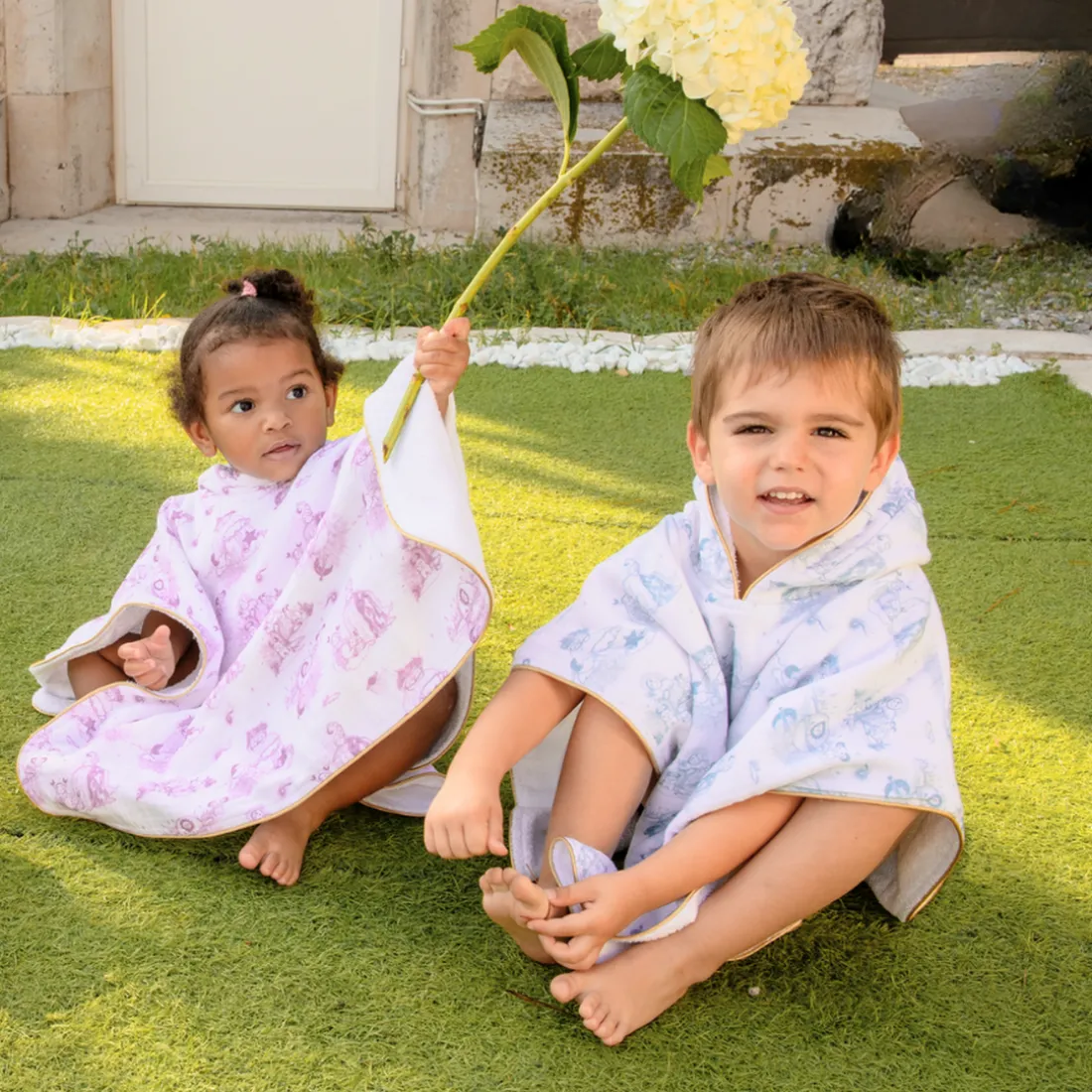 Poncho pour bébé Jouy rose