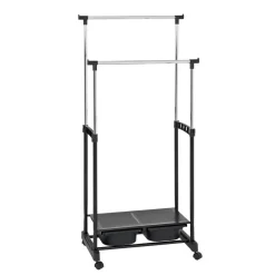 Portant à vetement sur roulettes double tringle métal et plastique