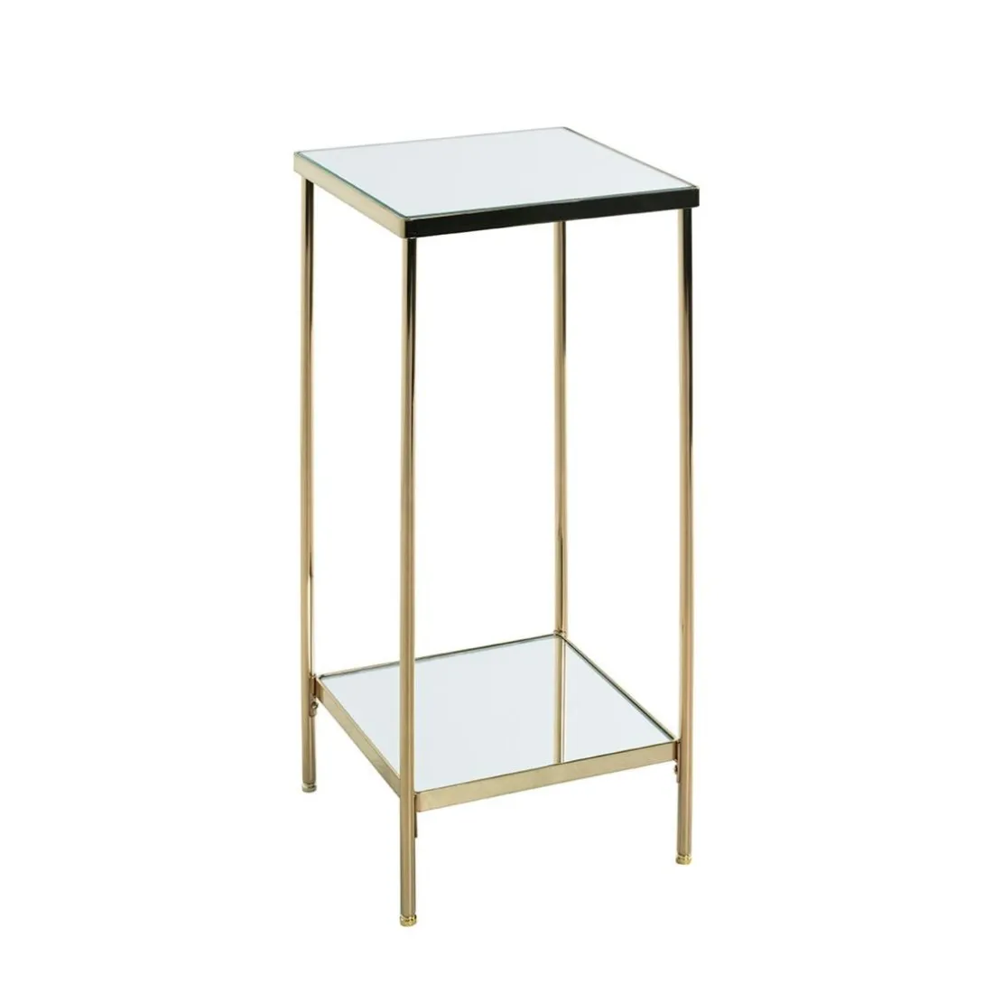 Porte plante en acier laitonné et étagères verre miroir