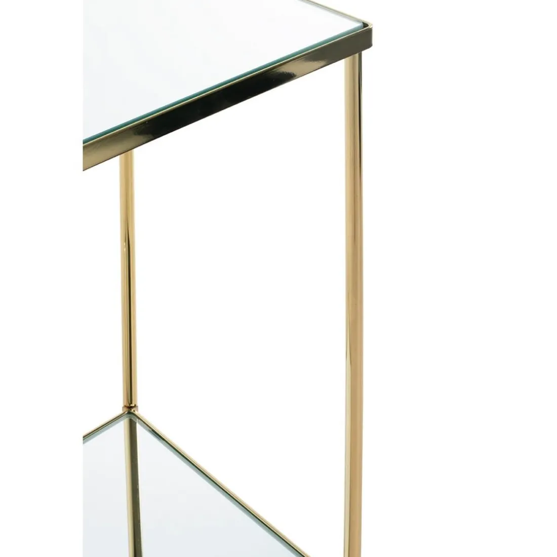 Porte plante en acier laitonné et étagères verre miroir