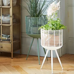 Porte plante métal rotin blanc Cando