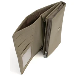 Portefeuille long Stop RFID MIRABELLE Olive en cuir Kaye