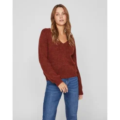 Pull col en v marron foncé