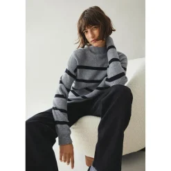 Pull col haut gris