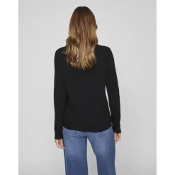 Pull col rond poignets côtelés noir en viscose
