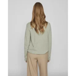 Pull col rond poignets côtelés vert en viscose Maëlys