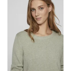 Pull col rond poignets côtelés vert en viscose Maëlys