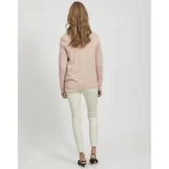 Pull col rond poignets côtelés rose en viscose Bella