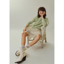 Pull col rond vert en coton Mae