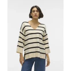 Pull en maille col en v gris clair