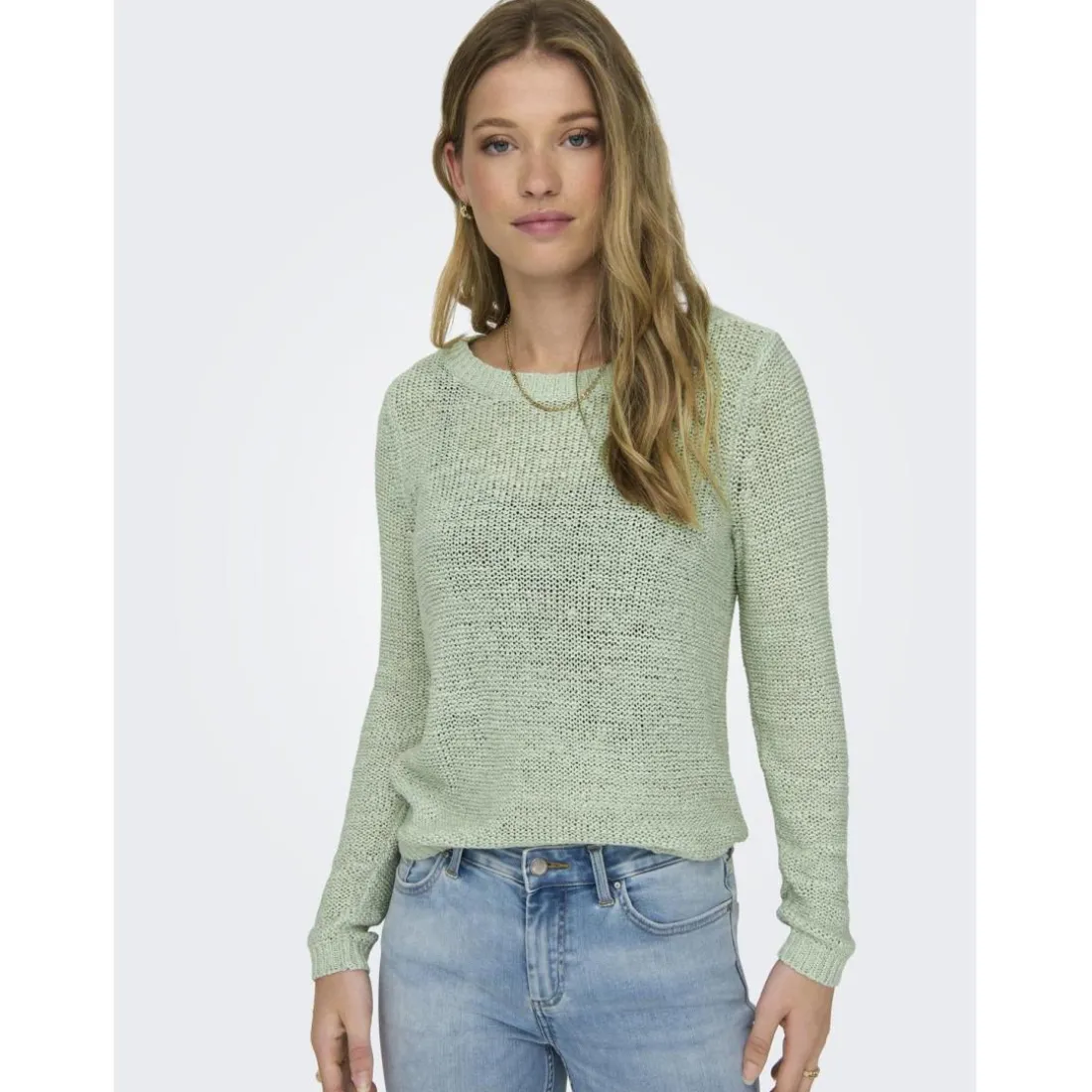 Pull en maille col rond col rond vert clair Ana