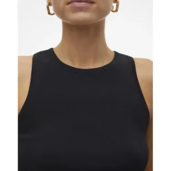 Pull en maille court col rond sans manches noir Anya