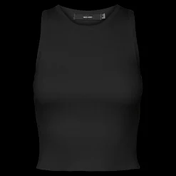Pull en maille court col rond sans manches noir Anya