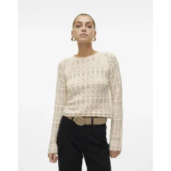Pull en maille court col rond manches longues gris Ella