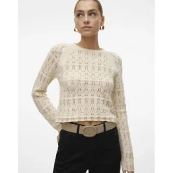 Pull en maille court col rond manches longues gris Ella