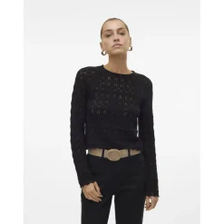 Pull en maille court col rond manches longues noir Maud