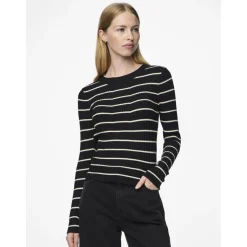 Pull en maille viscose Crista à rayures noir en viscose Fleur