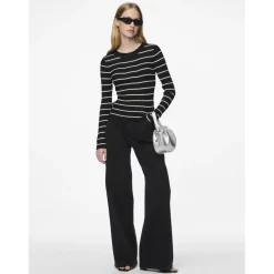 Pull en maille viscose Crista à rayures noir en viscose Fleur
