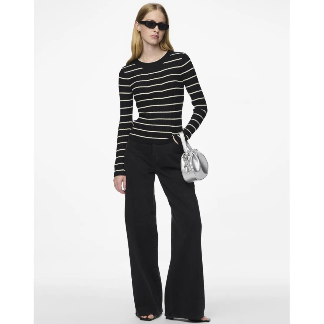 Pull en maille viscose Crista à rayures noir en viscose Fleur