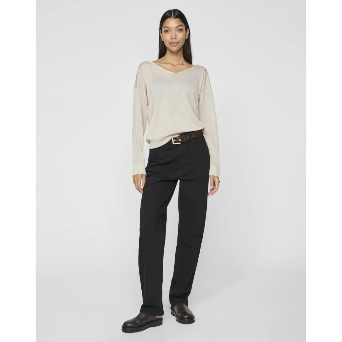 Pull manches longues col en V Novy marron Ula