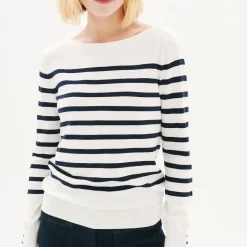 Pull marinière beige en viscose