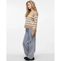 Pull over manches longues Sia marron en viscose Rhea