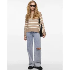Pull over manches longues Sia marron en viscose Rhea
